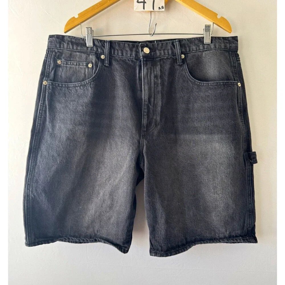 Arizona Jean Co. Denim Shorts Mens Black Dark Wash Baggy 5-Pocket Button Logo
